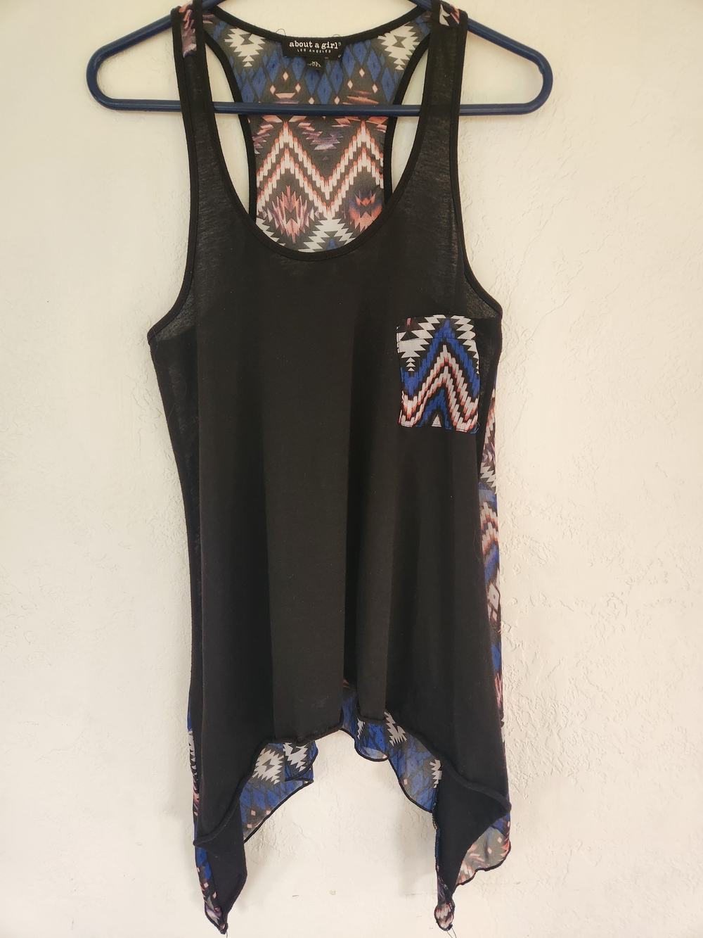 About A Girl Black Tank Top with Blue & Pink Aztec Trim